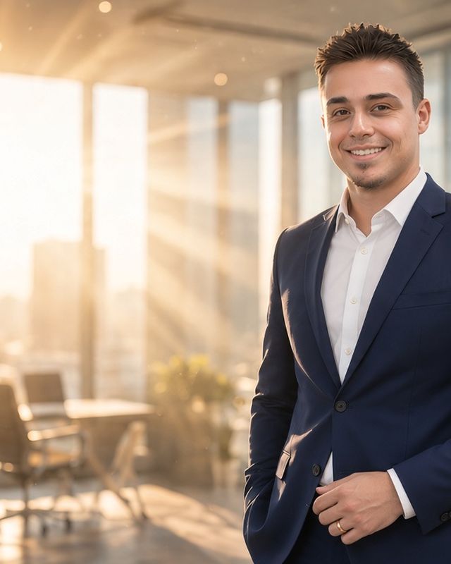 Kevin Gaviria, licensed life insurance agent in Rahway, New Jersey, in a sunny office