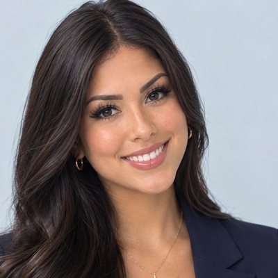 María, asistente de chat de Súper Inteligencia (SI) de Kevin Gaviria, sonriendo con el pelo largo y oscuro